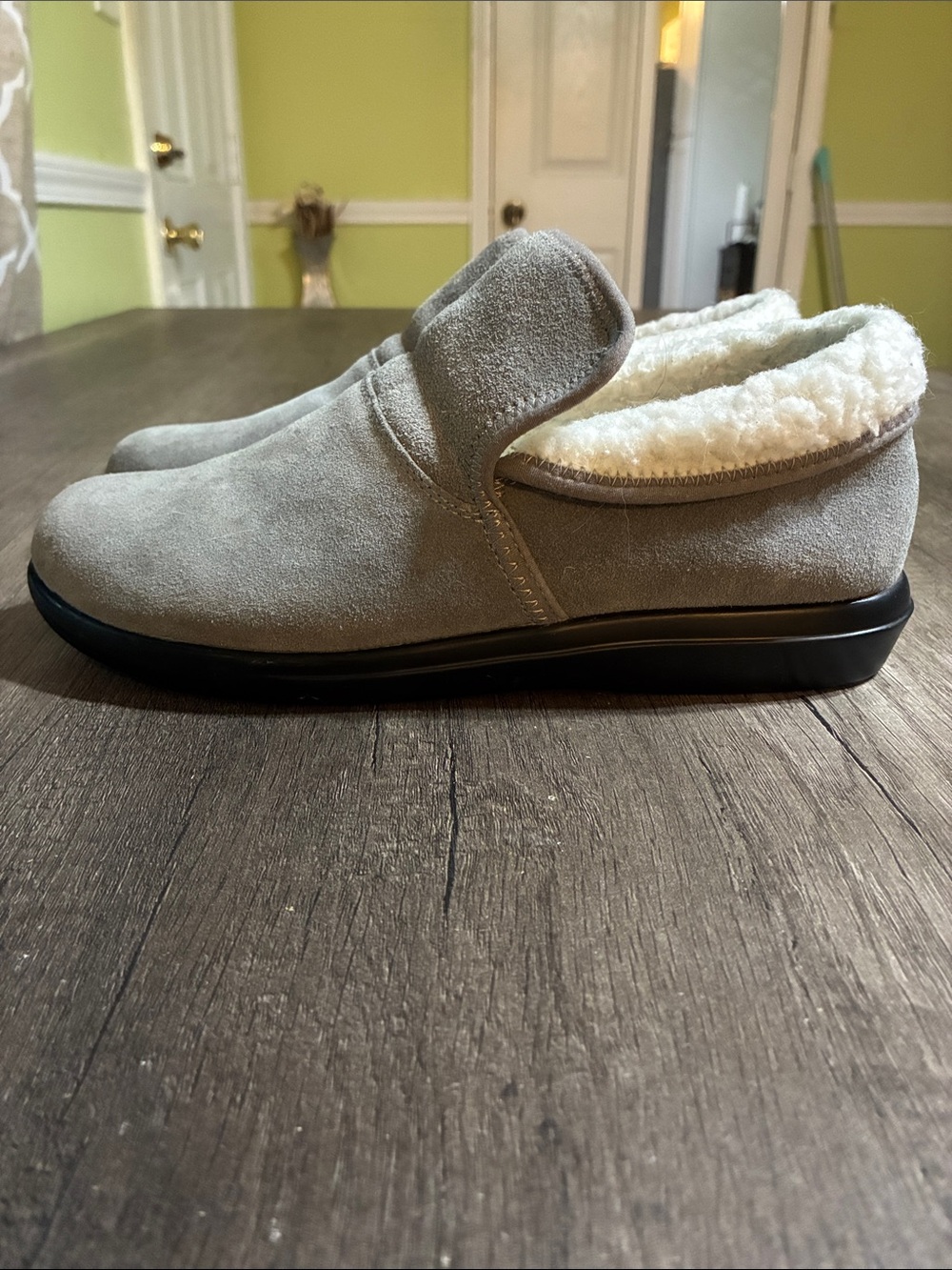 Propet Women’s Colbie Gray Suede Shearling-Lined Slip-On Bootie